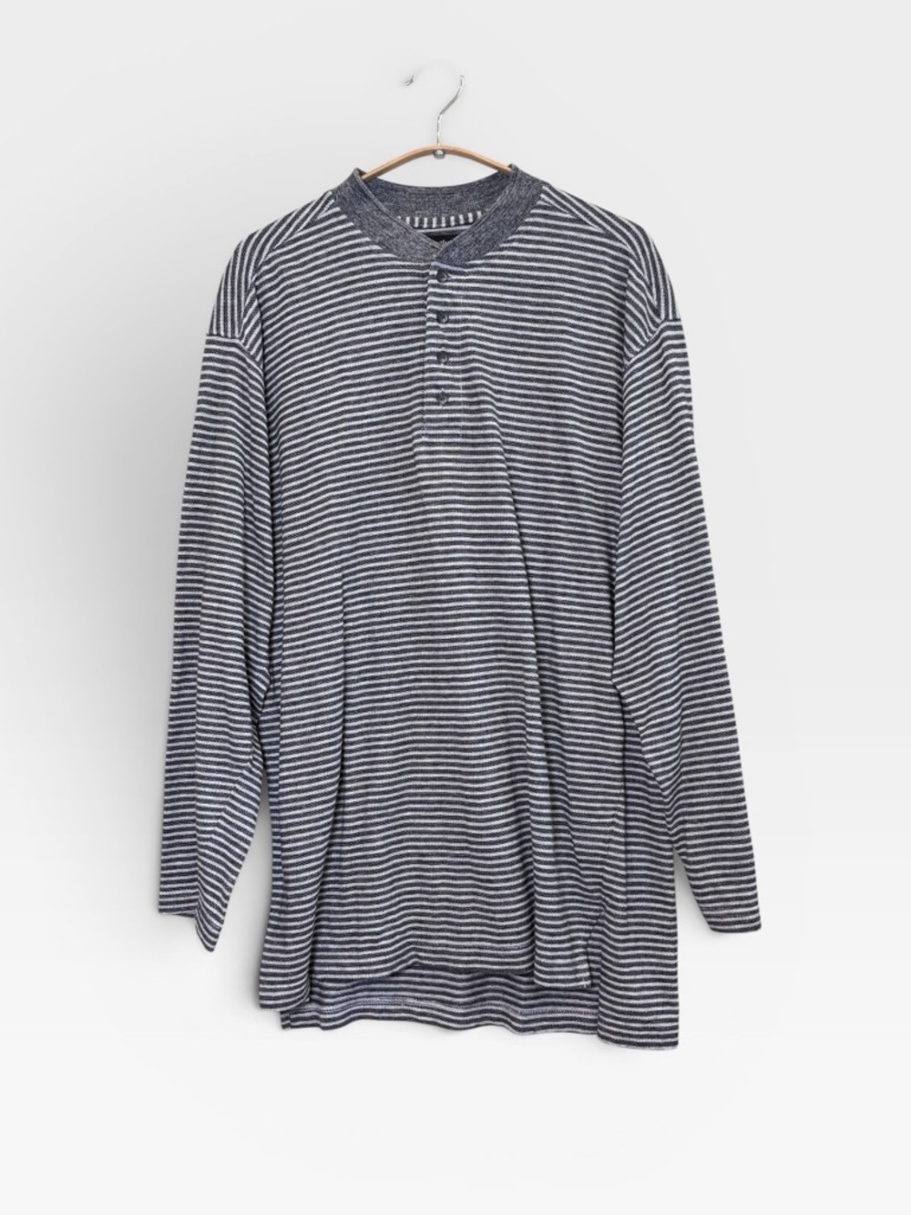 SAINT LAURENT Pour Homme Size Medium Horizontal Stripe Henley Grey+Cream Color
